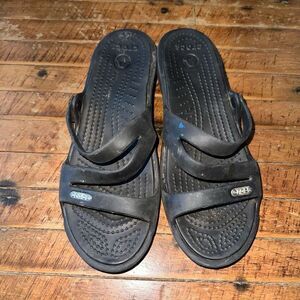 Crocs black ortho arch support sz 6 strappy wedge sandals